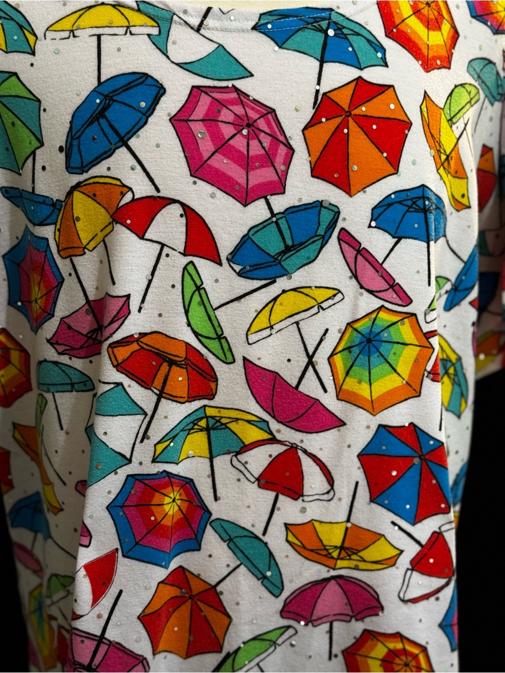 Rebecca Malone Sparkly White Tee with Multicolor Umbrella Print - Picture 2 of 6